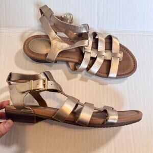 Clarks Gold Leather Strappy Gladiator Sandals Women’s 9 Beachy Comfort Flats